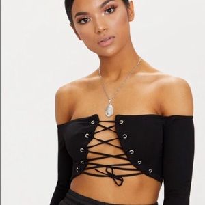 Lace Up Bardot Crop Top🖤
